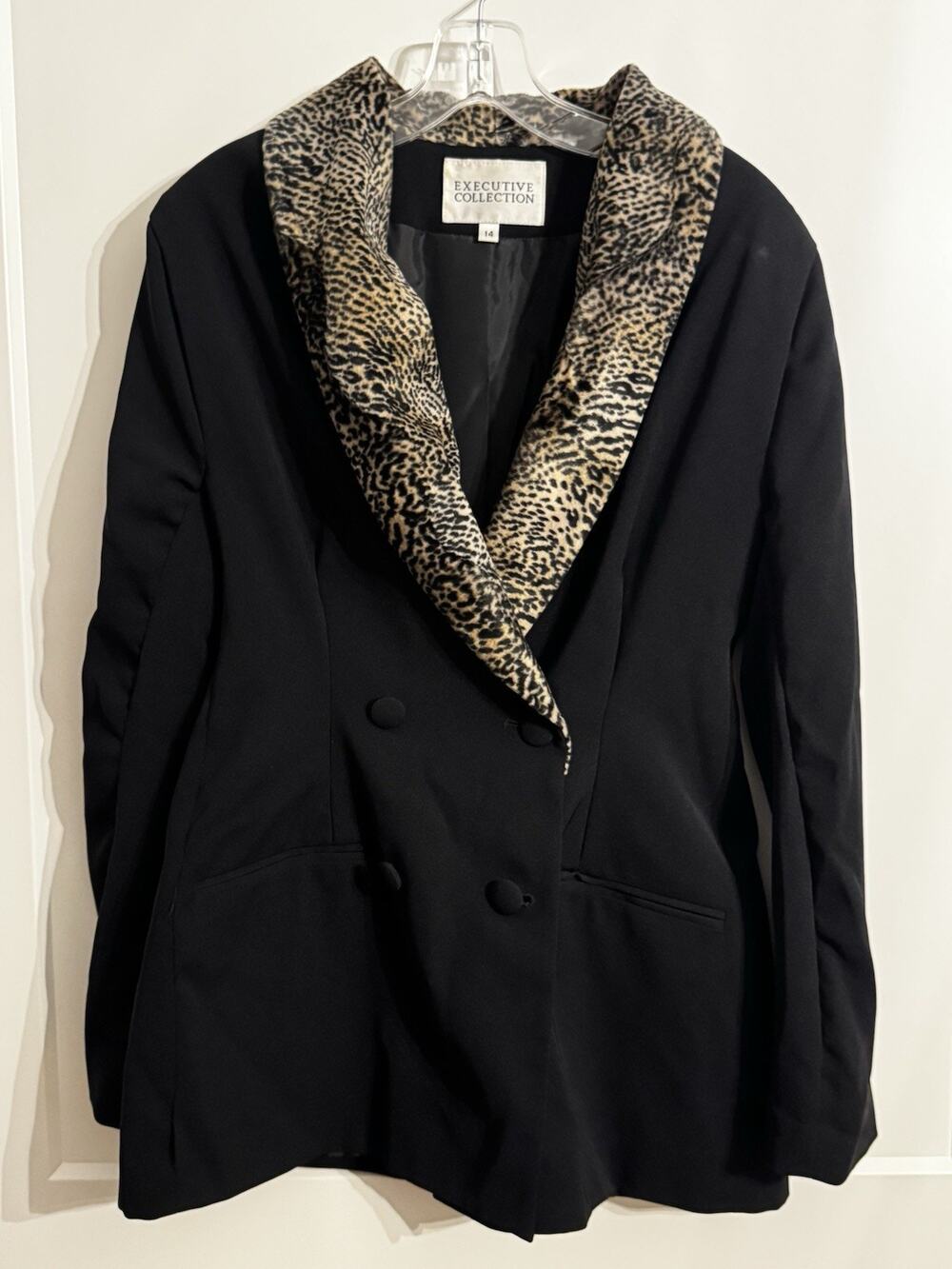 Executive Collection Black Leopard Collar Jacket Sz 14 Animal Print Whimsygoth